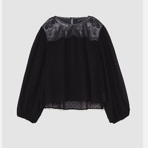 Sheer faux leather embroidered blouse - Picture 3 of 13